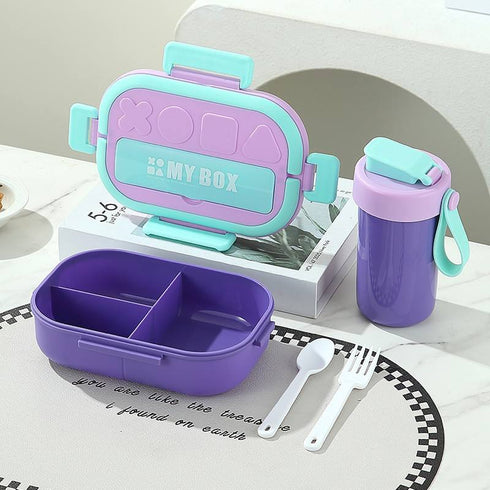Bento Lunch Box and Water Bottle Combo Set | Leak-Proof 3-Compartment School Tiffin Box