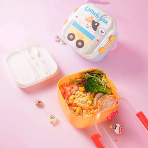 Cute Cartoon Bento Lunch Box – Leakproof Square Food Container for Kids & School