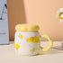 Cute Flower Print Ceramic Mug with Flower-Shaped Lid and Handle | Kawaii Coffee & Tea Cup
