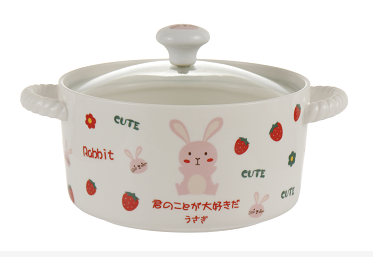Kawaii Animal Ceramic Instant Noodle Bowl with Lid | 730ml Double-Handle Ramen Pot for Dorm & Home