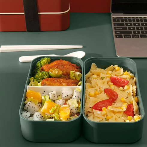Japanese Bento Box – 2-Tier Stackable Lunch Box with Adjustable Divider, Elastic Strap & Airtight Floral Lid | Leakproof, Microwave Safe Eco-Friendly Food Container (1200ml)