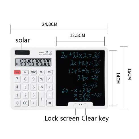 2-in-1 Calculator with LCD Writing Tablet | 12-Digit Portable Desktop Calculator with Stylus Pen & One-Click Erase