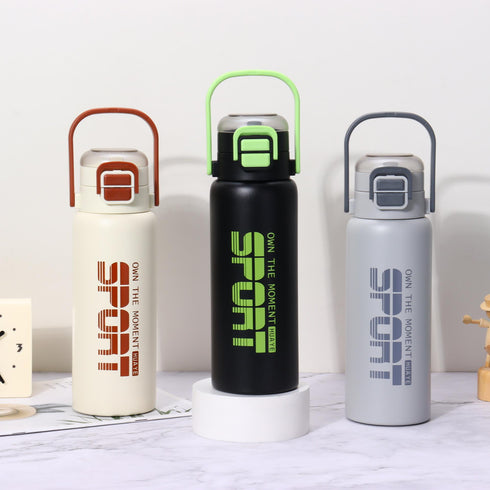 Insulated Sports Water Bottle - 600ml Vacuum Sealed Stainless Steel Thermal Flask with Handle, Leak-Proof Gym Reusable Water Bottle
