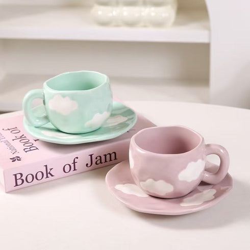 Cute Ceramic Cloud Coffee Cup with Saucer