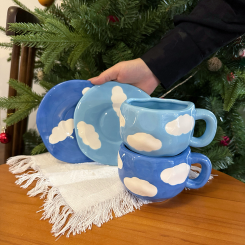 Blue Sky & White Cloud Coffee Mug with Saucer