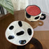 Aesthetic Cow Print Hand-Pinched Ceramic Mug & Saucer Set – Pink Interior