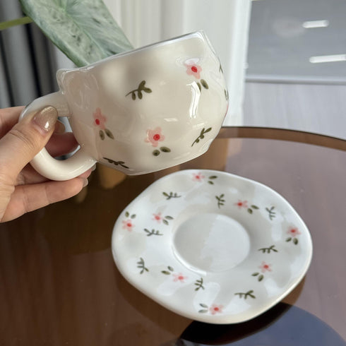 Floral Ceramic Coffee Cup & Saucer Set