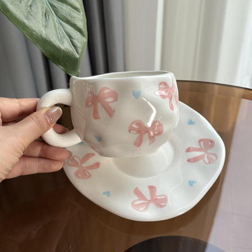 Cute Pink Bow Coffee Cup with Matching Saucer