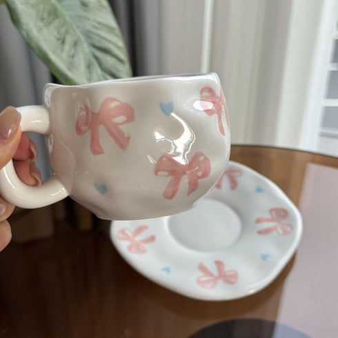 Cute Pink Bow Coffee Cup with Matching Saucer