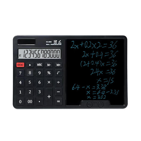2-in-1 Calculator with LCD Writing Tablet | 12-Digit Portable Desktop Calculator with Stylus Pen & One-Click Erase