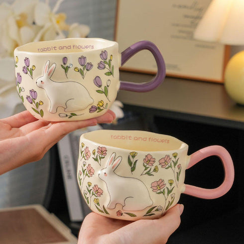 3D Embossed Rabbit Ceramic Coffee Mug