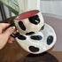 Aesthetic Cow Print Hand-Pinched Ceramic Mug & Saucer Set – Pink Interior