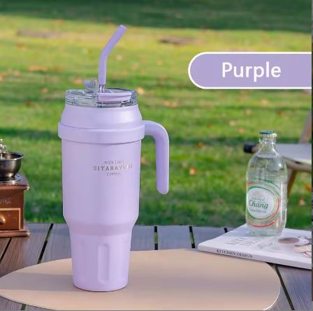 SITARAYURI 1.4liter Insulated Stainless Steel Tumbler with Handle & Straw – Leak-Proof Travel Mug for Hot & Cold Drinks