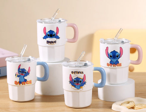 Stitch Ceramic Mug with Lid & Reusable Straw