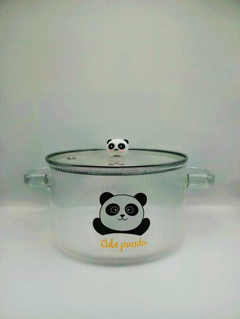 Cute Panda Ribbed Glass Serving Bowl with Lid