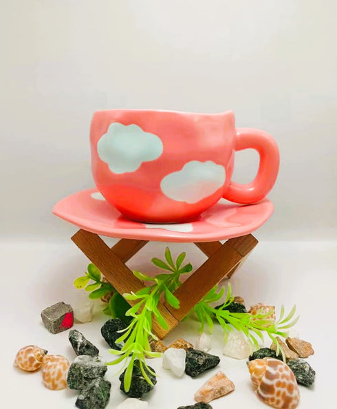 Pink Cloud Ceramic Cup and Saucer Set