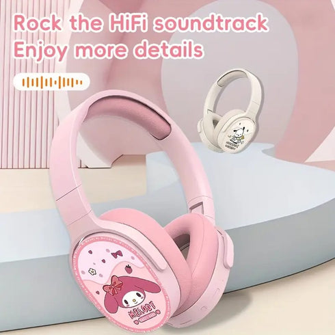 Sanrio Kids Wireless Headphones Set with Plush Bag & Gift Box – Bluetooth 5.4 HiFi Sound