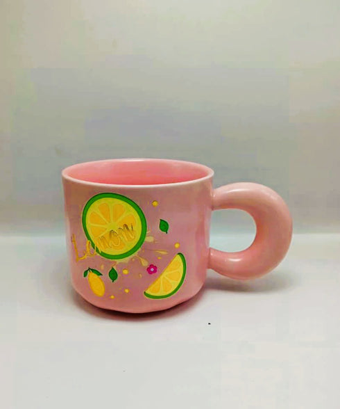 Kawaii Hand-Painted Ceramic Fruit Mug with Chunky Handle