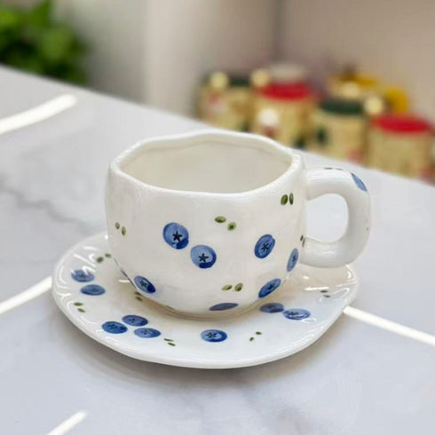 Blueberry Ceramic Coffee Cup & Saucer Set