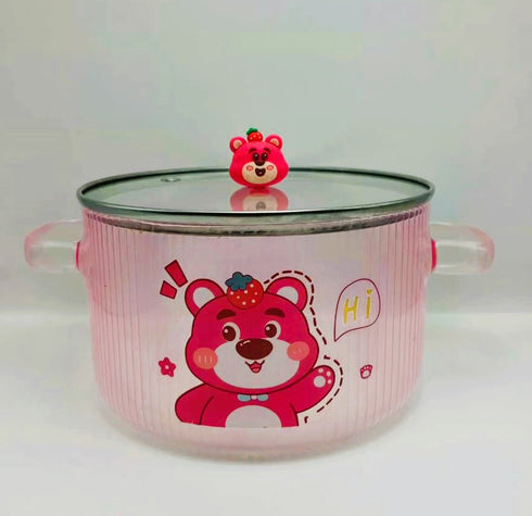Lotso Strawberry Bear Glass Ramen Bowl with Lid