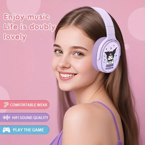 Sanrio Kids Wireless Headphones Set with Plush Bag & Gift Box – Bluetooth 5.4 HiFi Sound