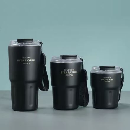 SITARAYURI 600ml Insulated Stainless Steel Travel Coffee Tumbler with Straw & Carrying Strap