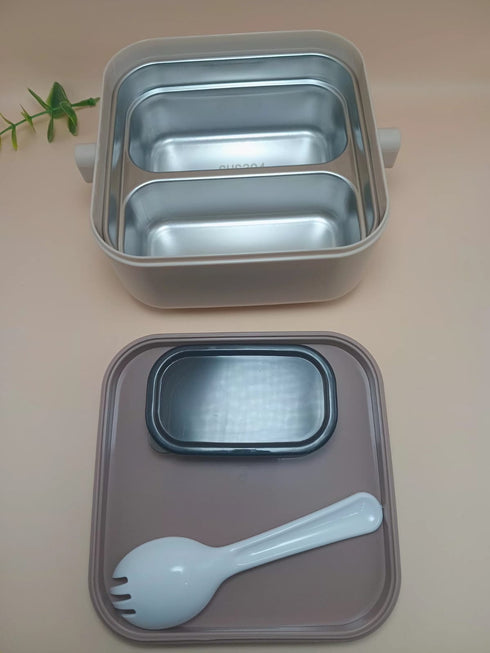 2-Section Stainless Steel Bento Lunch Box with Cutlery | Leak-Proof Insulated Tiffin Food Container