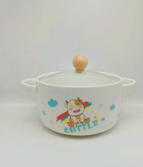 Lovely Cow Ceramic Ramen Bowl with Glass Lid