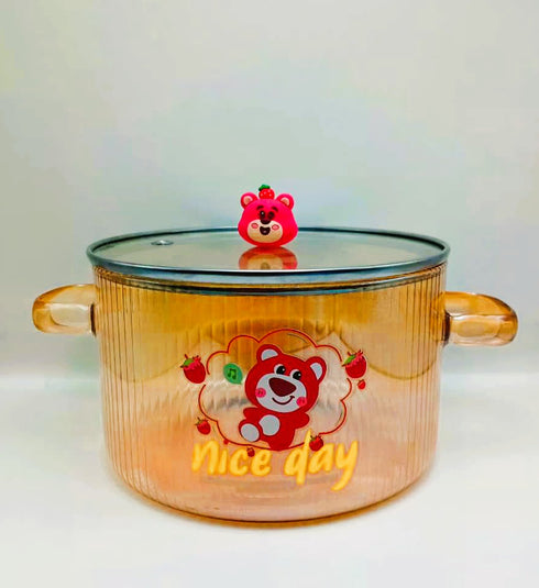 Lotso Strawberry Bear Glass Ramen Bowl with Lid