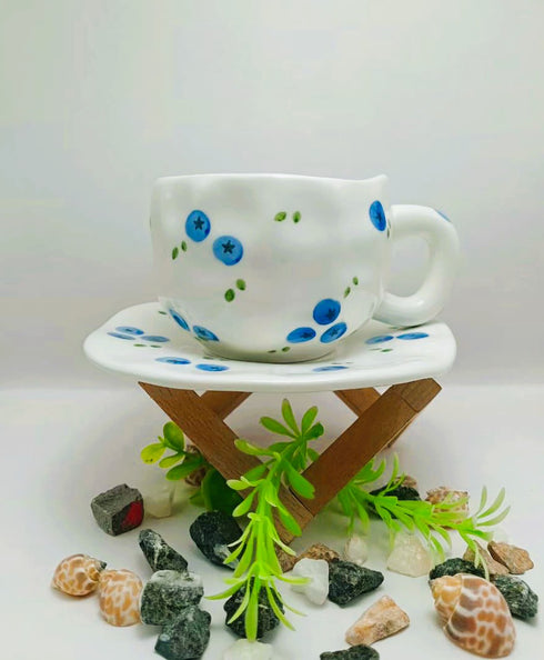 Blueberry Ceramic Coffee Cup & Saucer Set