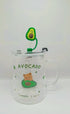 Cute Avocado Glass Mug with Lid and Straw