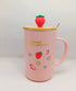 Sweet Strawberry Pink Ceramic Mug – Complete Set with Lid & Spoon