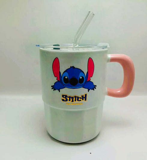 Stitch Ceramic Mug with Lid & Reusable Straw