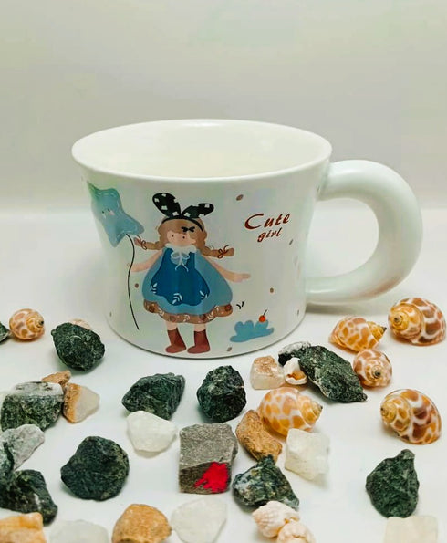 Retro Kawaii Ceramic "Happy Love Diary" Mug – Large U-Shaped Handle