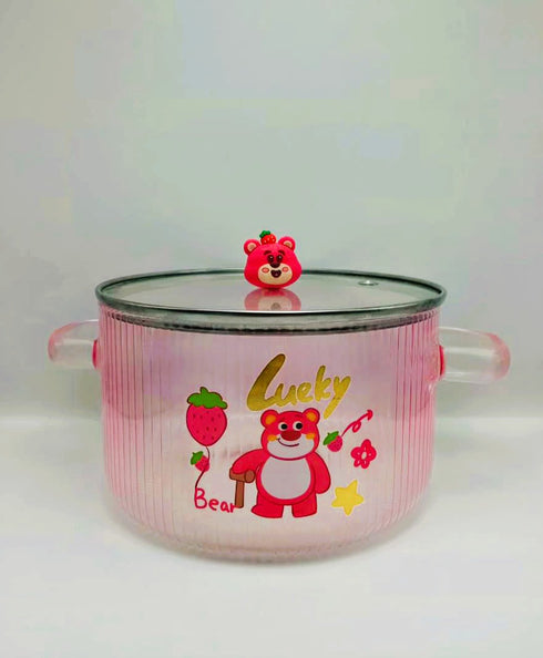 Lotso Strawberry Bear Glass Ramen Bowl with Lid