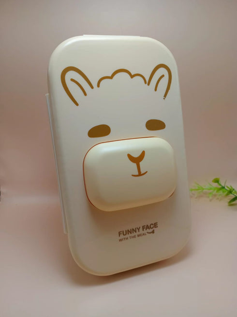 Cute Animal Bento Lunch Box with Sauce Compartment (1100ml) – Leakproof 2-Compartment Kids Food Container with Spoon