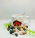 Hand-Painted Floral Ceramic Coffee Mug with Gold-Tone Spoon | Irregular Wavy Edge & Handle
