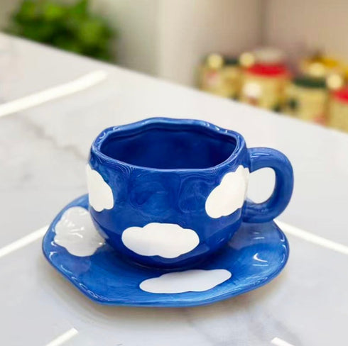 Blue Sky & White Cloud Coffee Mug with Saucer
