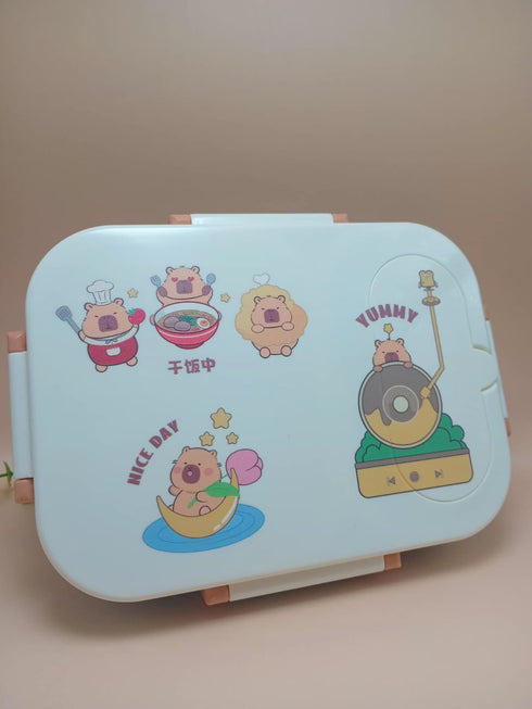 Cute Bento Lunch Box for Kids | 2-Compartment Leakproof Food Container with Spoon