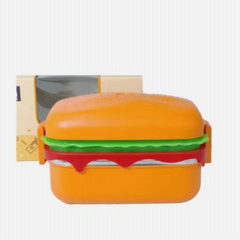 Stackable Burger-Shaped Bento Lunch Box for Kids – 2-Layer Stainless Steel Tiffin with Cutlery