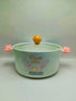 Elegant Ceramic Noodle Bowl with Glass Lid - 730ml Aesthetic Soup Pot with Heat-Resistant Handles