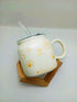 Cute Ceramic Cat Mug with Lid and Glass Straw – 350ml Kawaii Coffee Cup