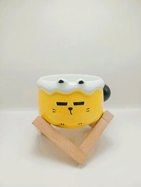 Kawaii Stackable Cat Ceramic Mugs – 400ml Hand-Painted Expression Coffee Cups with Ball Handle