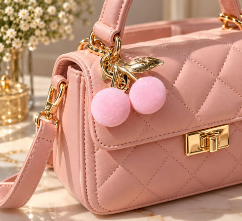 Cute Velvet Cherry Keychains | Fluffy Fruit Bag Charm & Keyring
