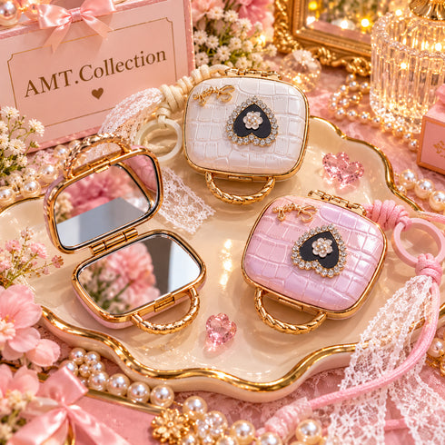 Double-Sided Pocket Mirror Keychain with Bag Charm