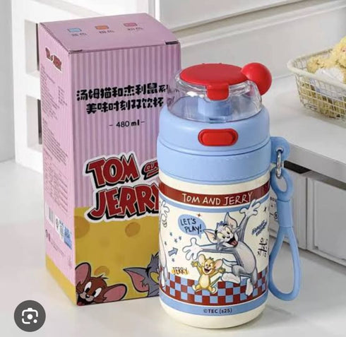 Kids Insulated Water Bottle – 480ml SUS316 Stainless Steel Dual Sip Sipper Bottle with Straw & Shoulder Strap for School