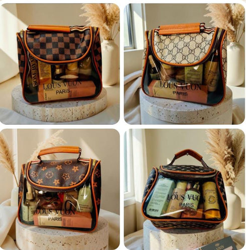 Classic Monogram Transparent Vanity Case – Multi-Pattern Clear Cosmetic Travel Bag
