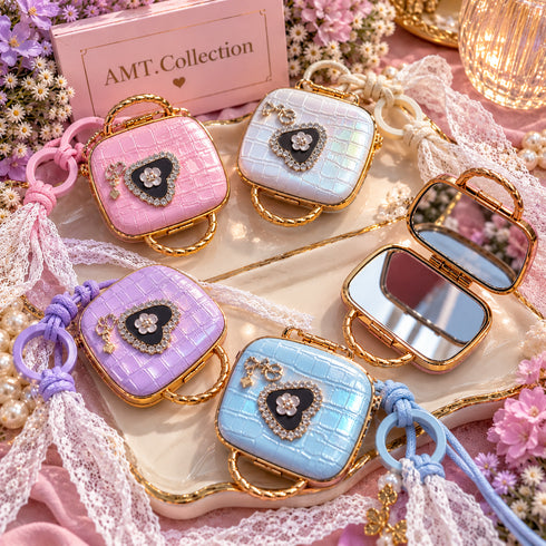 Double-Sided Pocket Mirror Keychain with Bag Charm