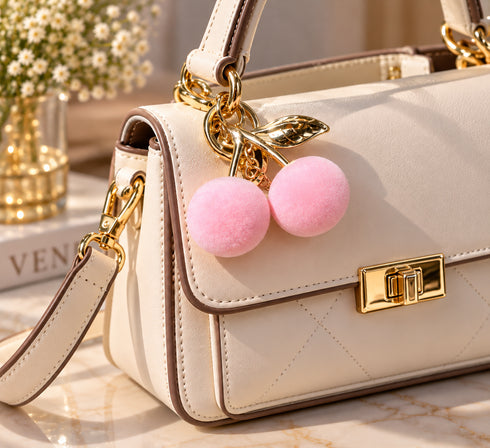 Cute Velvet Cherry Keychains | Fluffy Fruit Bag Charm & Keyring