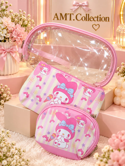 Kawaii character 3-Piece Makeup Bag Set